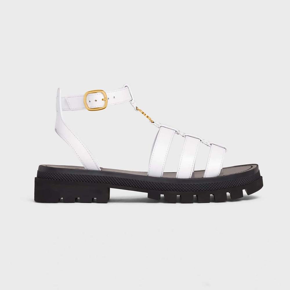 Side view of Celine Women Clea Triomphe Gladiator Chunky Sandal in white