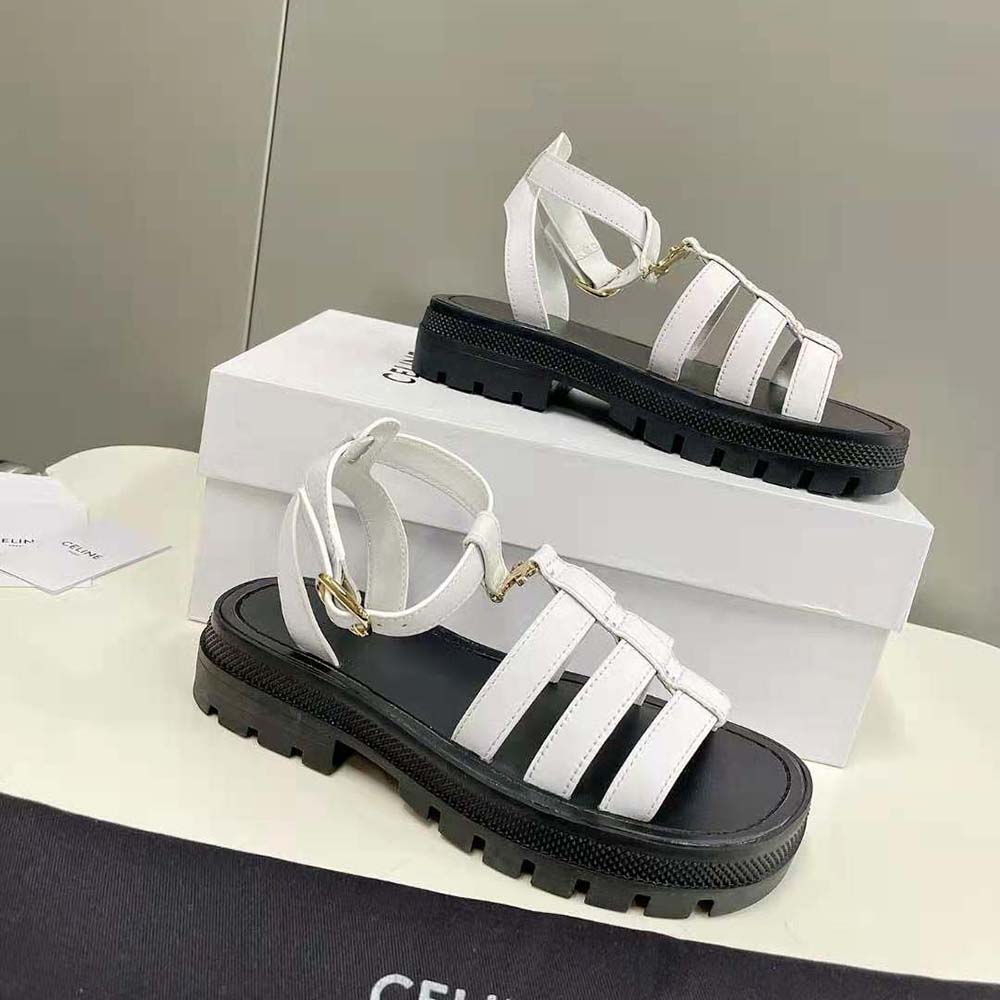 Celine Women Clea Triomphe Gladiator Chunky Sandal in Vegetal Calfskin-White - image 5