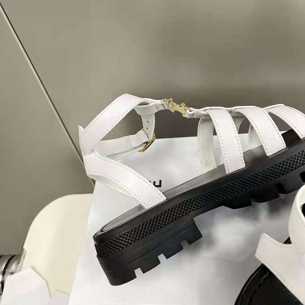 Celine Women Clea Triomphe Gladiator Chunky Sandal in Vegetal Calfskin-White - image 10