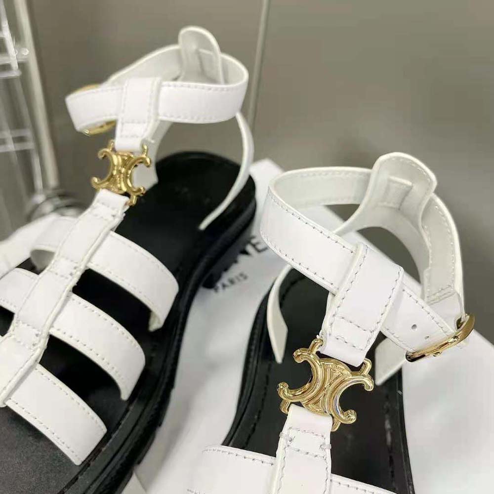 Celine Women Clea Triomphe Gladiator Chunky Sandal in Vegetal Calfskin-White - image 9