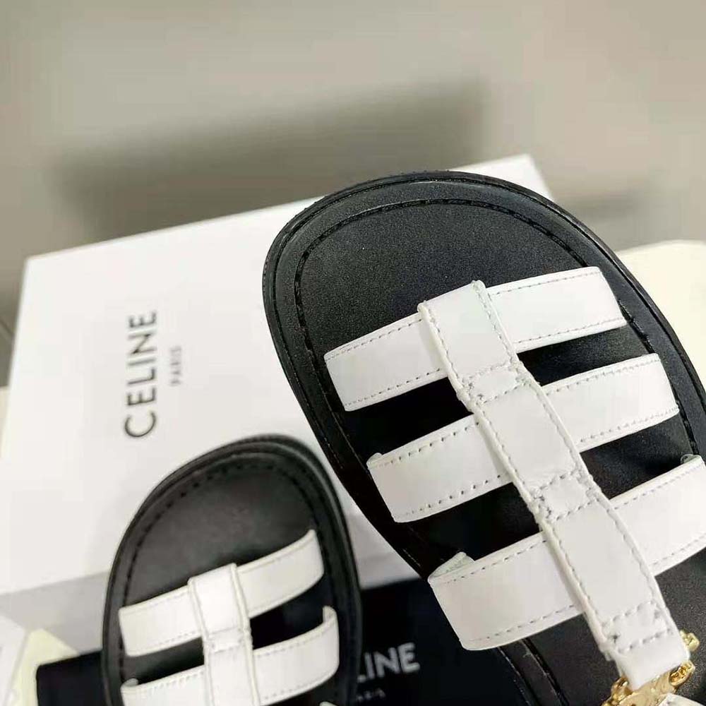 Celine Women Clea Triomphe Gladiator Chunky Sandal in Vegetal Calfskin-White - image 8