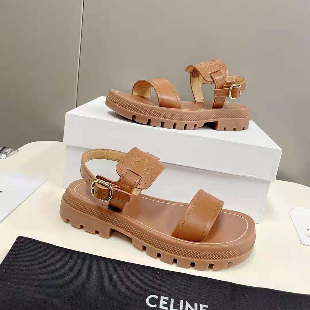 Celine Women Clea Triomphe Sandal in Vegetal Calfskin-Brown - image 4