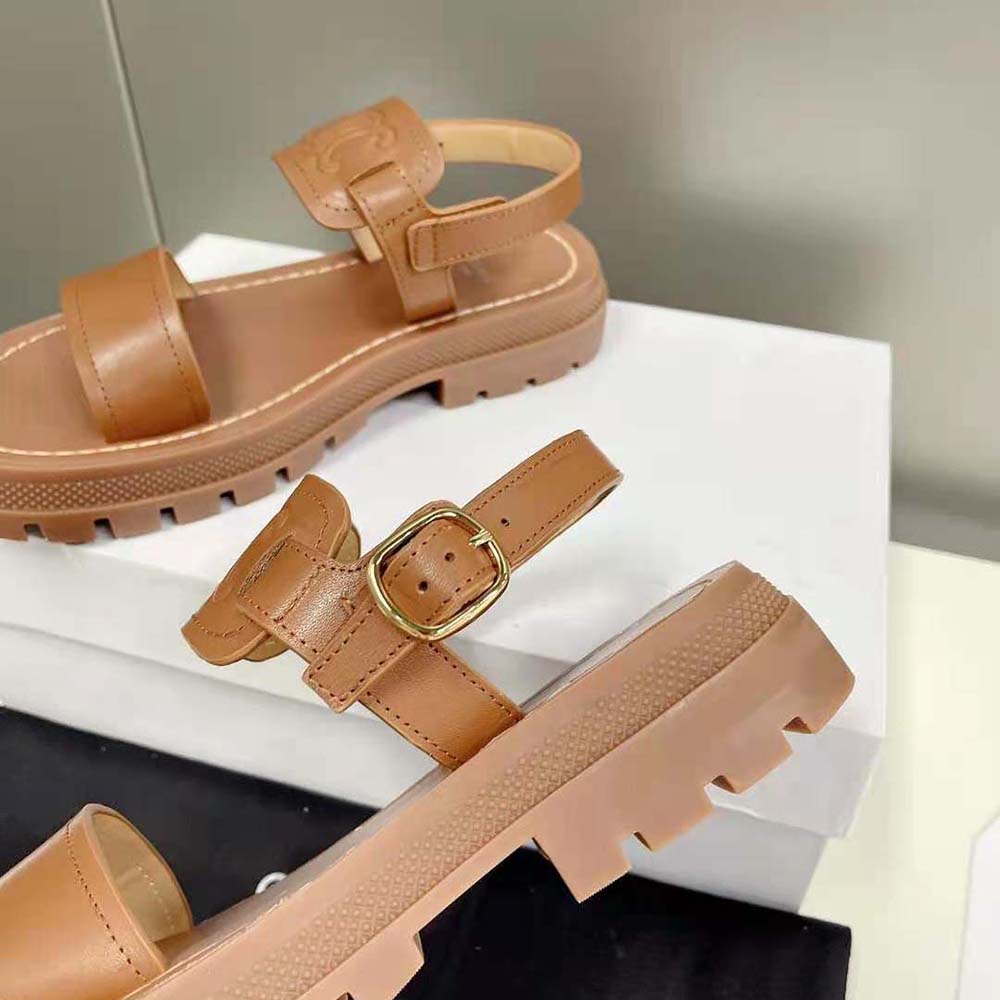 Celine Women Clea Triomphe Sandal in Vegetal Calfskin-Brown - image 7