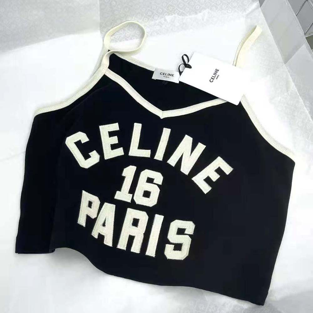 Celine Women Embroidered Celine 16 Vest Top in Cotton Jersey-Black - image 4