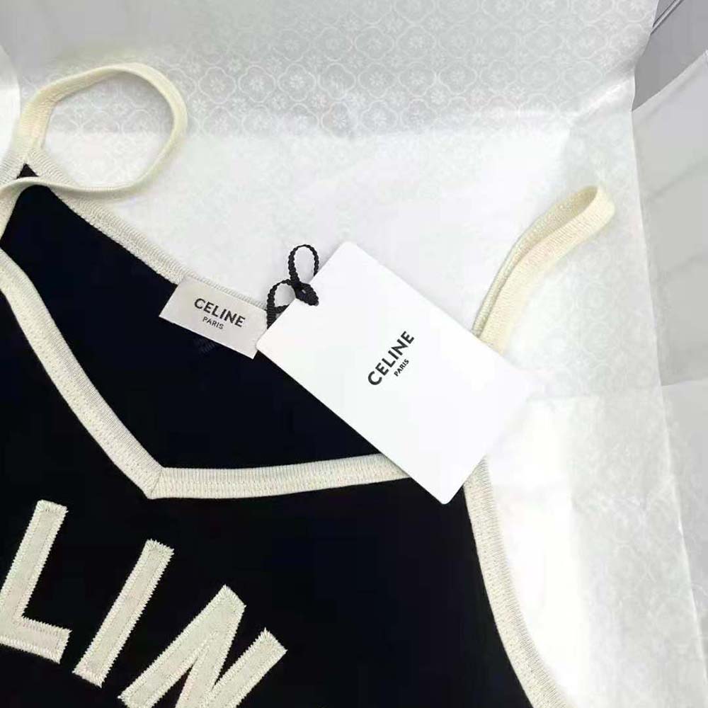 Celine Women Embroidered Celine 16 Vest Top in Cotton Jersey-Black - image 6