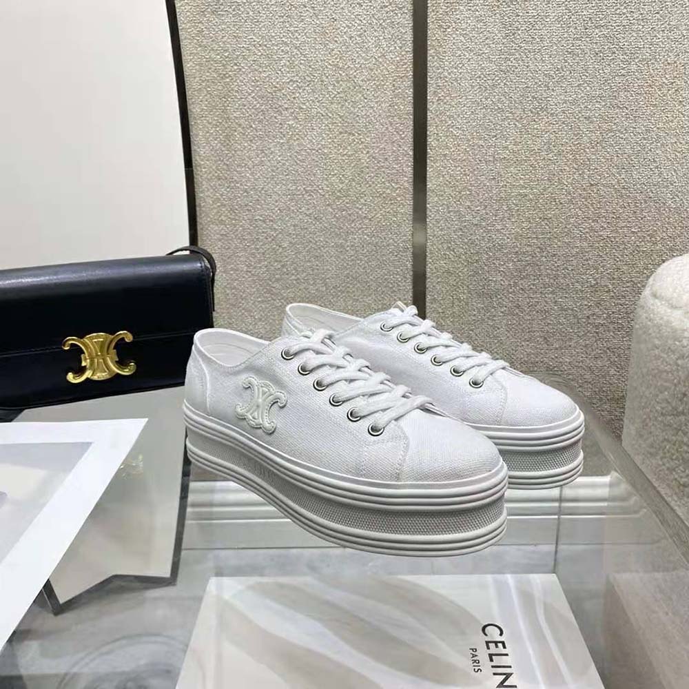 Overhead shot showing clean white silhouette of Celine Women Jane Low Lace-up Sneaker