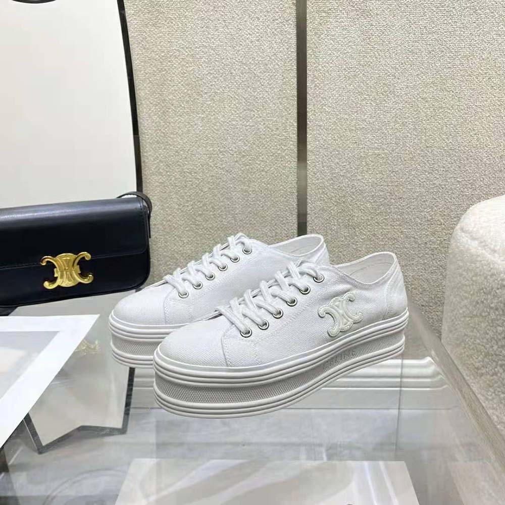 Celine Women Jane Low Lace-up Sneaker in Canvas and Calfskin - image 4