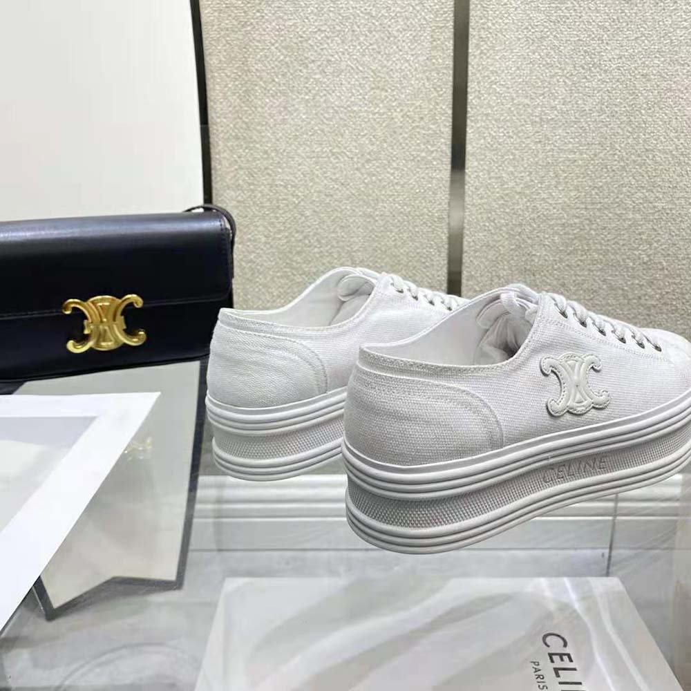 Celine Women Jane Low Lace-up Sneaker in Canvas and Calfskin - image 6
