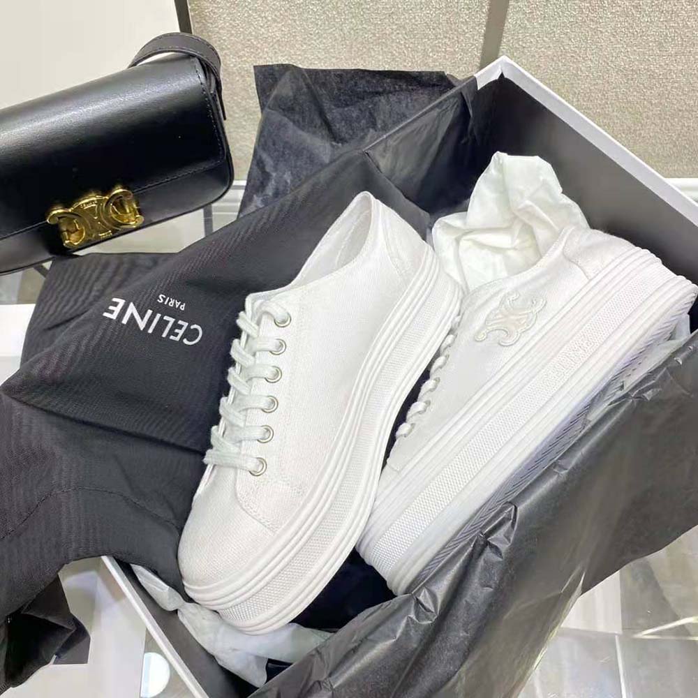 Celine Women Jane Low Lace-up Sneaker in Canvas and Calfskin - image 7