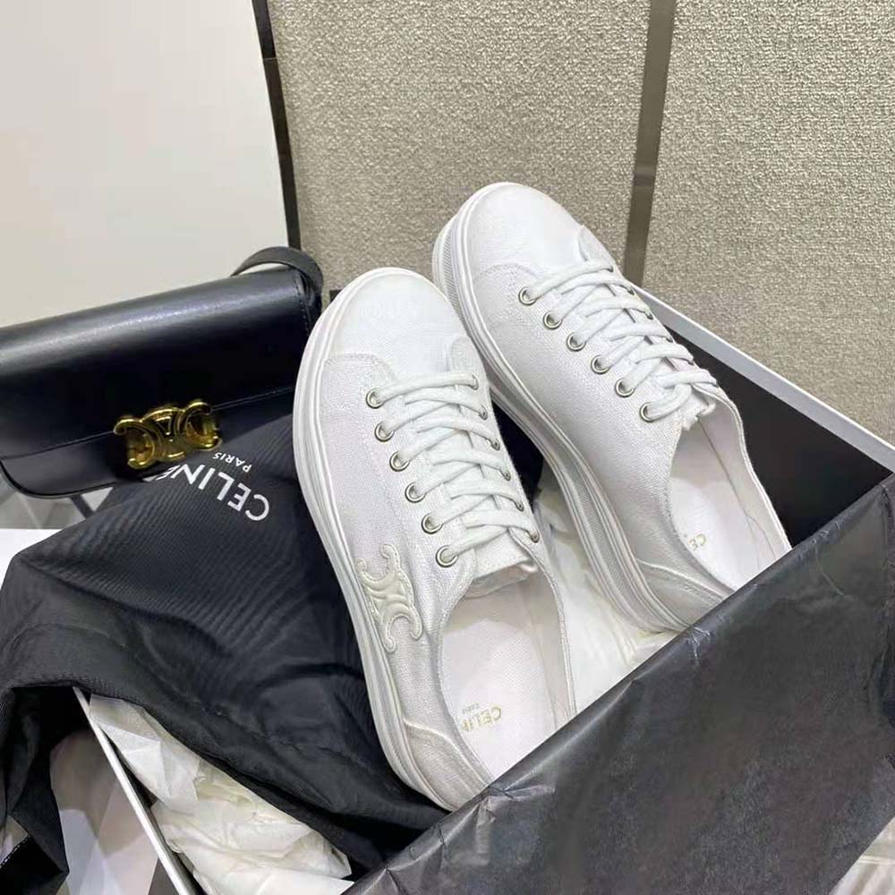 Celine Women Jane Low Lace-up Sneaker in Canvas and Calfskin - image 5