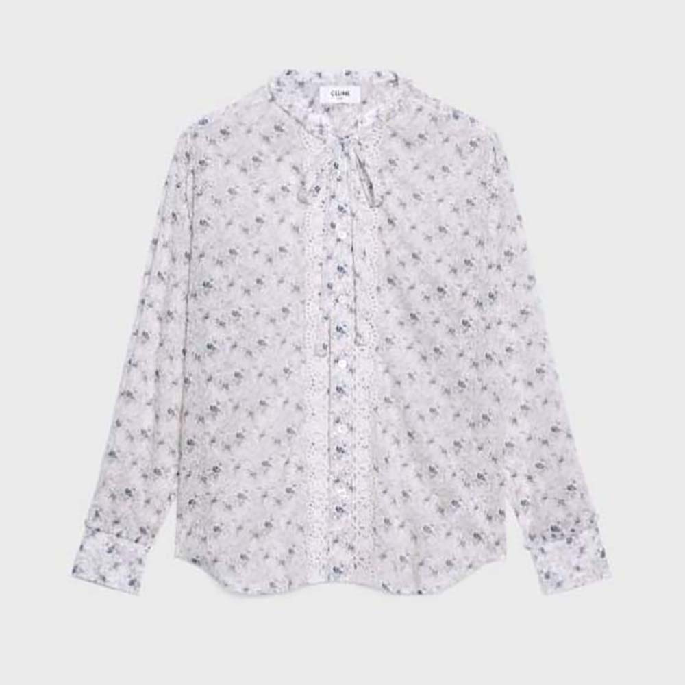 Front view of Celine Women Loose Cotton Voile Shirt-White on mannequin