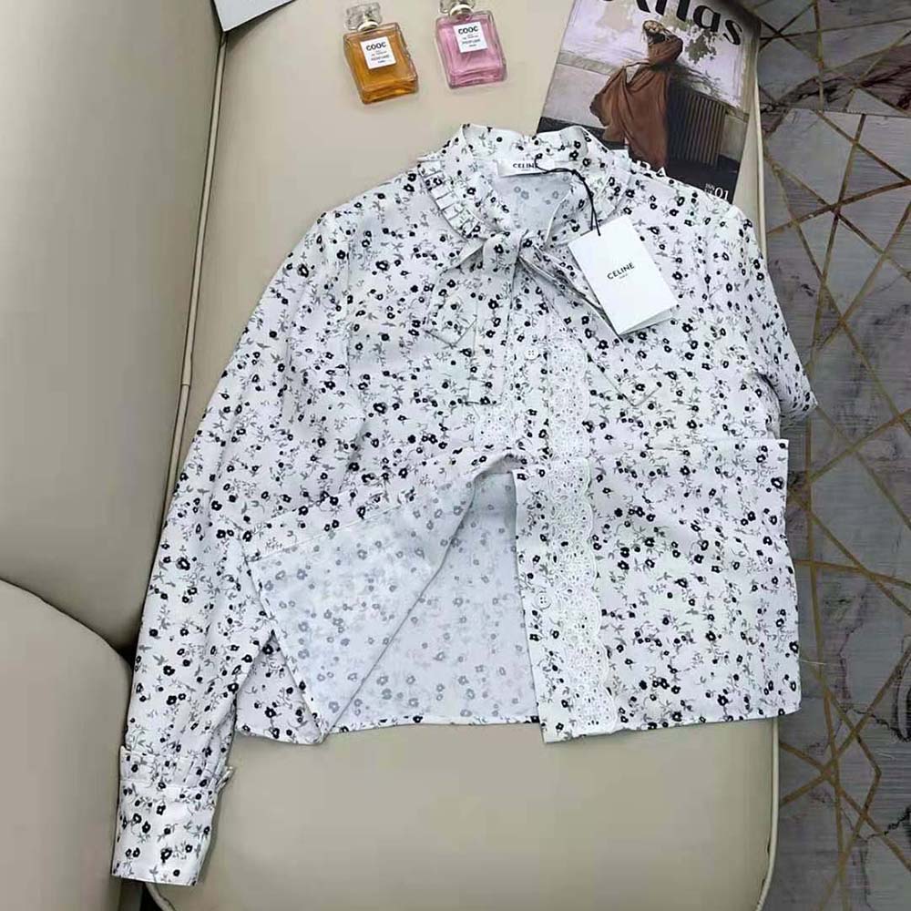 Celine Women Loose Cotton Voile Shirt-White - image 4