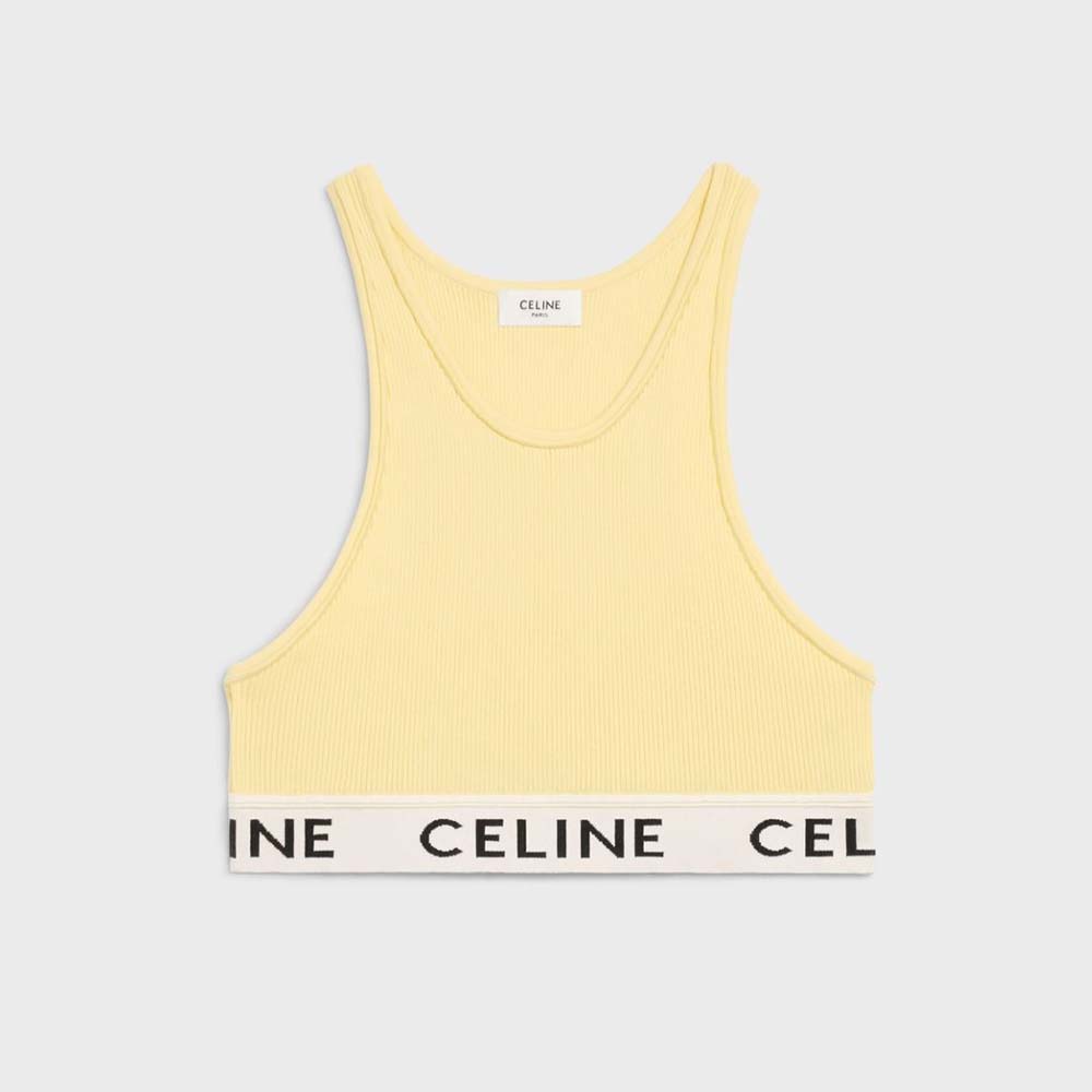 Front view of Celine Women Mesh Sports Bra-Yellow showing vibrant color