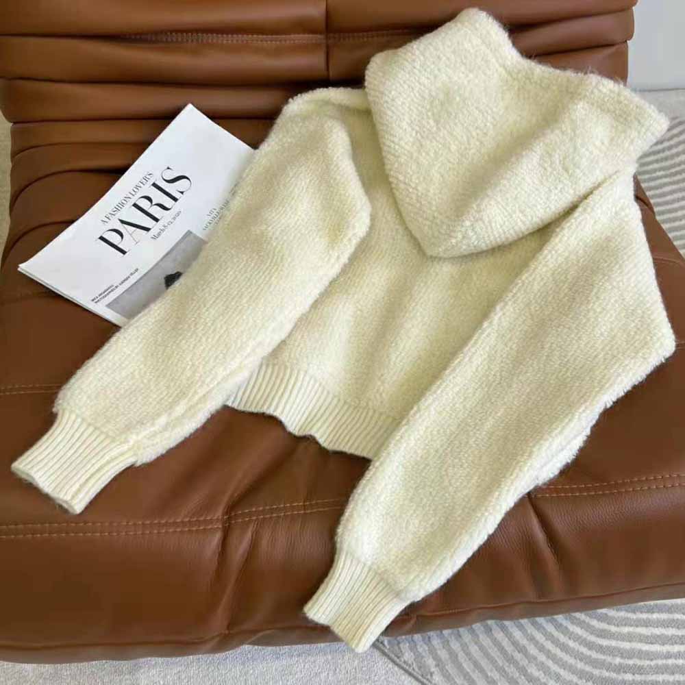 Celine Women Sweater with Hood in Micro Fur Alpaca Wool - image 3