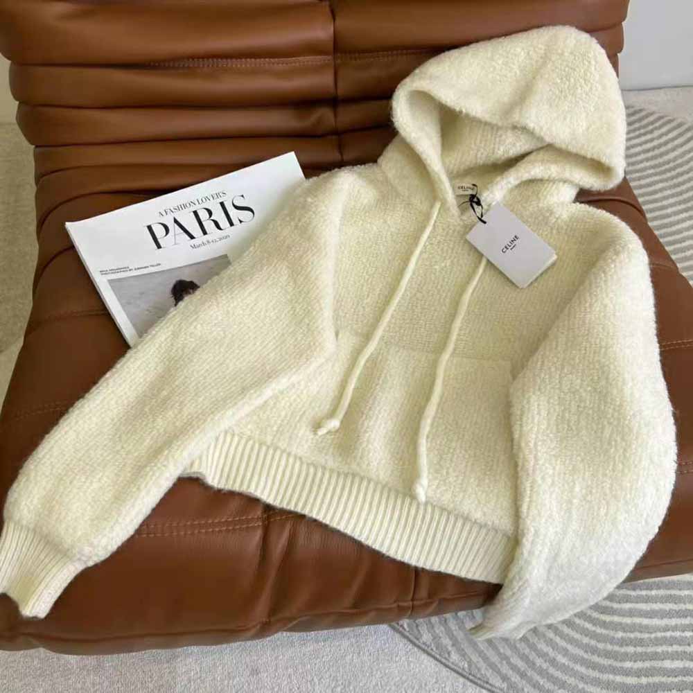 Celine Women Sweater with Hood in Micro Fur Alpaca Wool - image 2