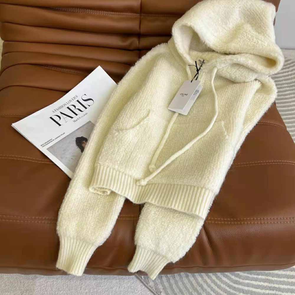 Celine Women Sweater with Hood in Micro Fur Alpaca Wool - image 4