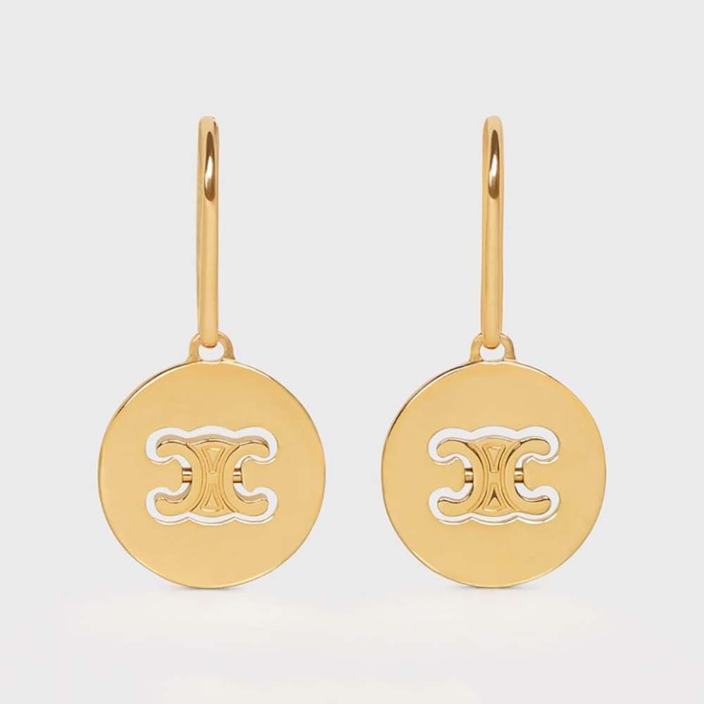Front view of Celine Women Triomphe Swivel Earrings in gold brass