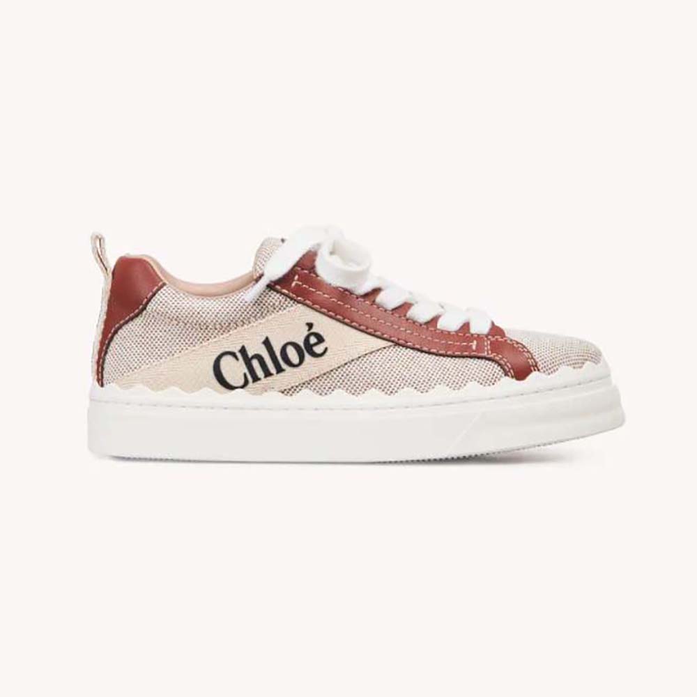 Side profile of Chloe Women Lauren Sneaker in Leather with Canvas-Brown