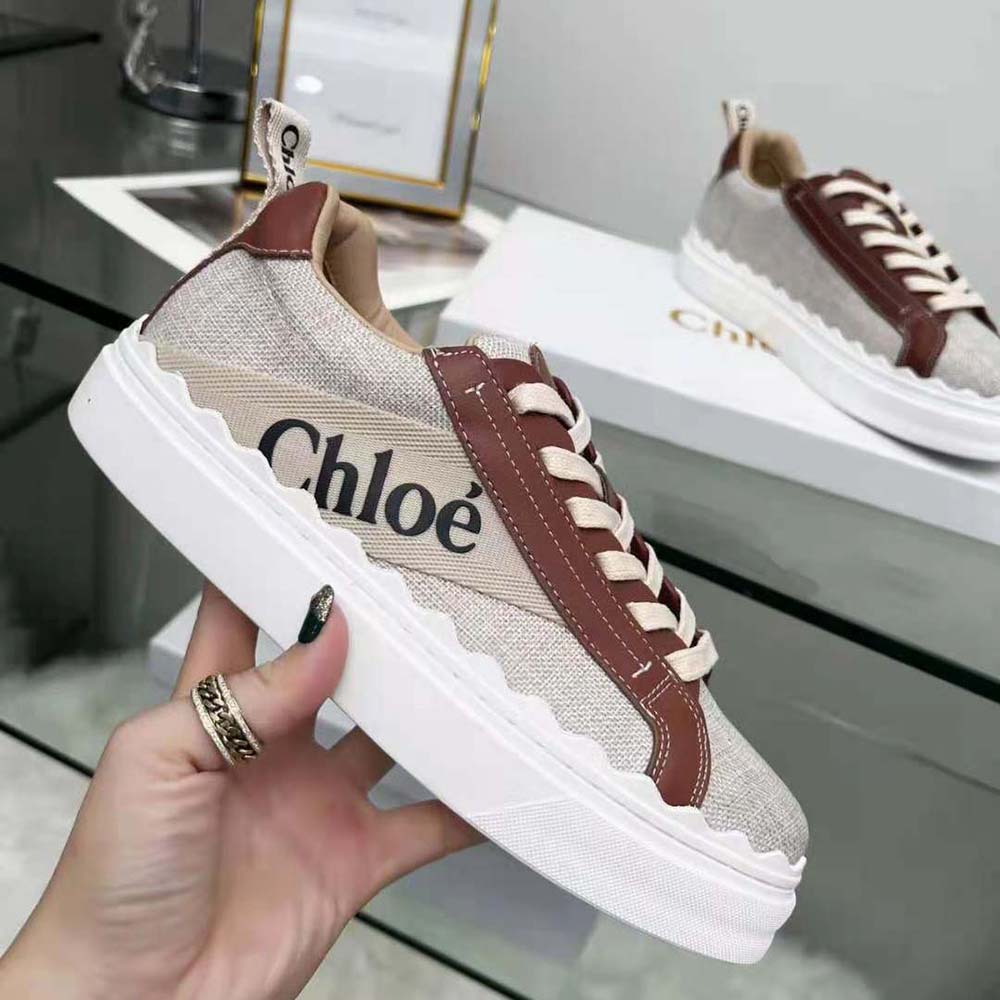 Chloe Women Lauren Sneaker in Leather with Canvas-Brown - image 6