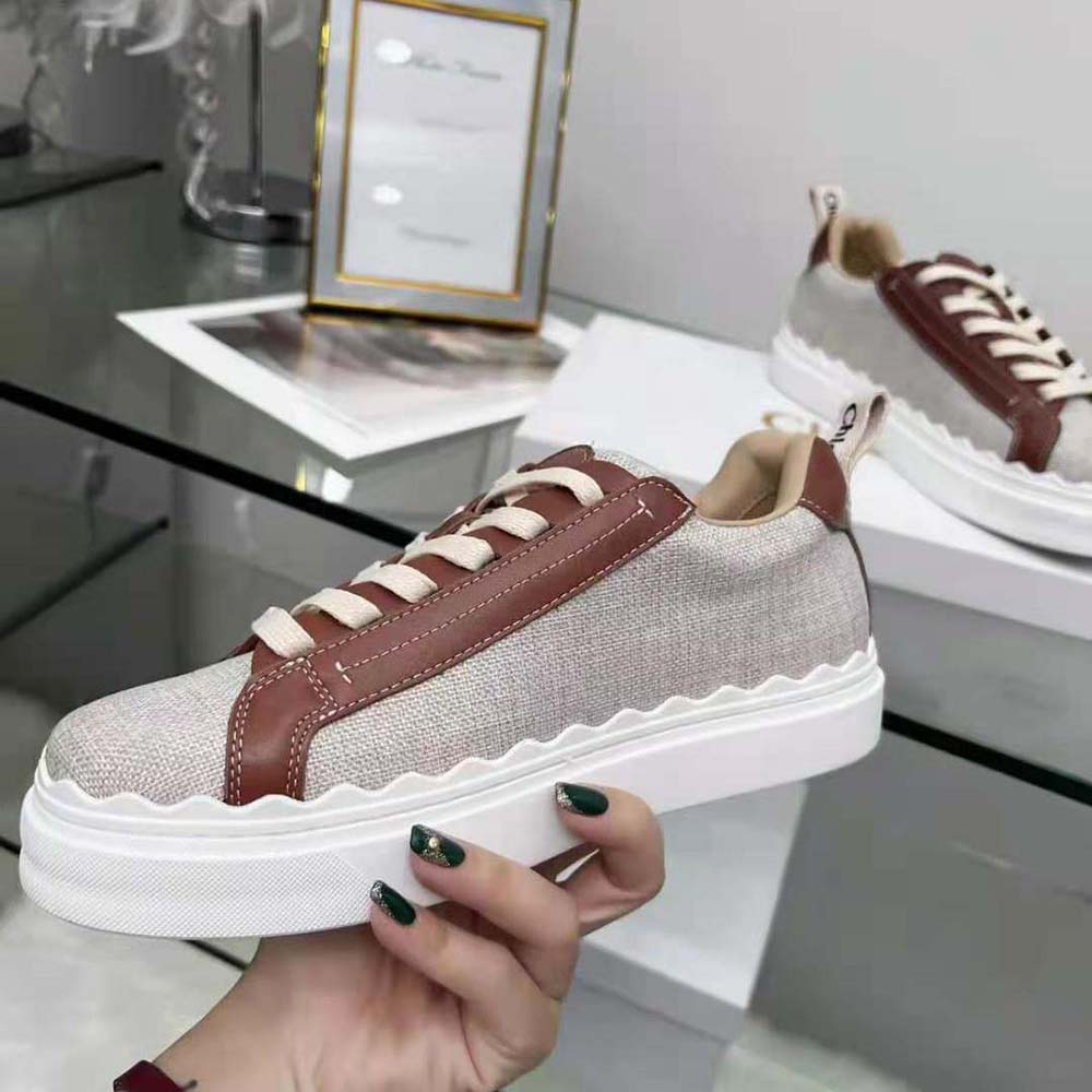 Chloe Women Lauren Sneaker in Leather with Canvas-Brown - image 7