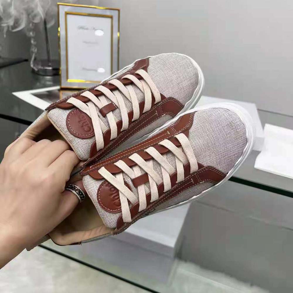 Chloe Women Lauren Sneaker in Leather with Canvas-Brown - image 4