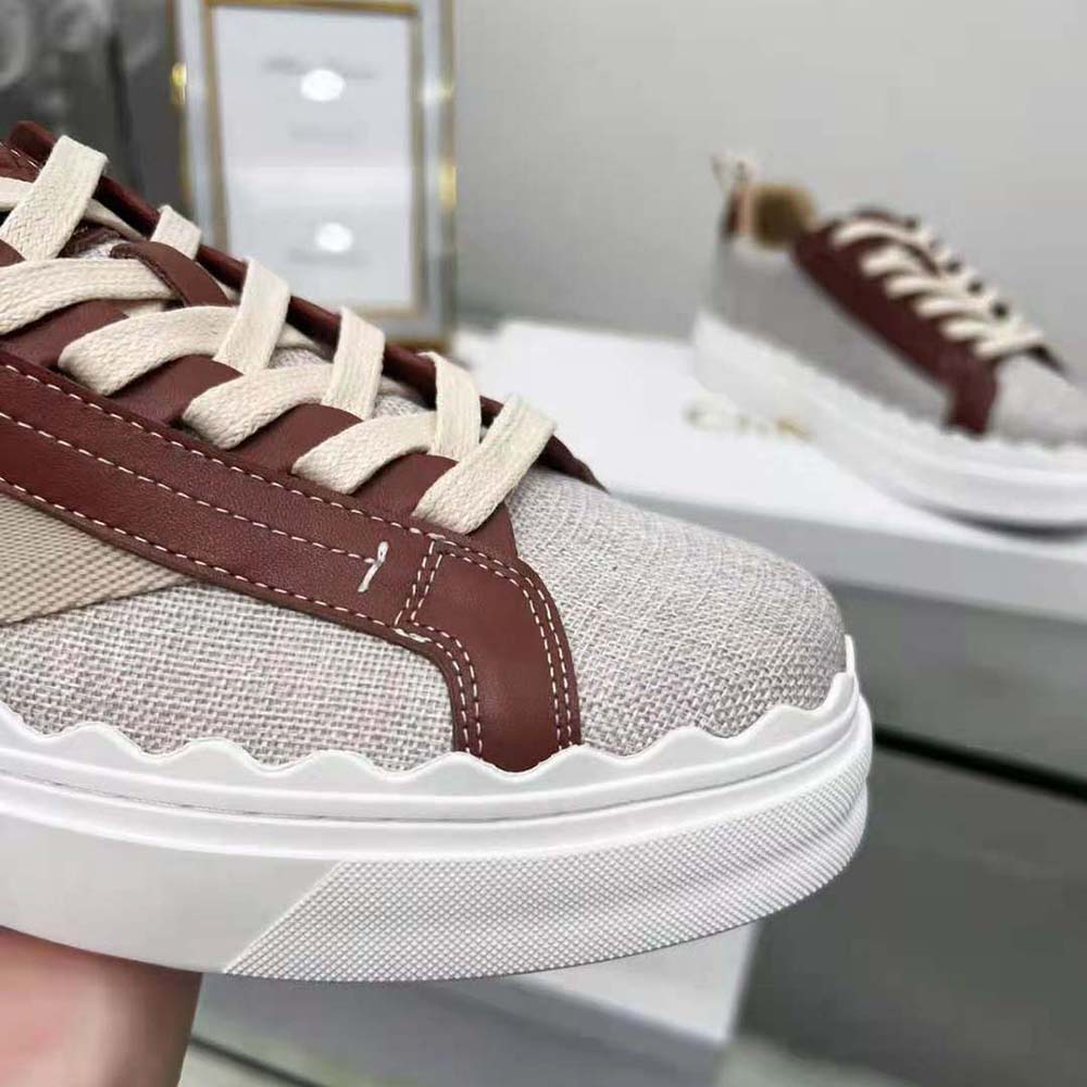 Chloe Women Lauren Sneaker in Leather with Canvas-Brown - image 9