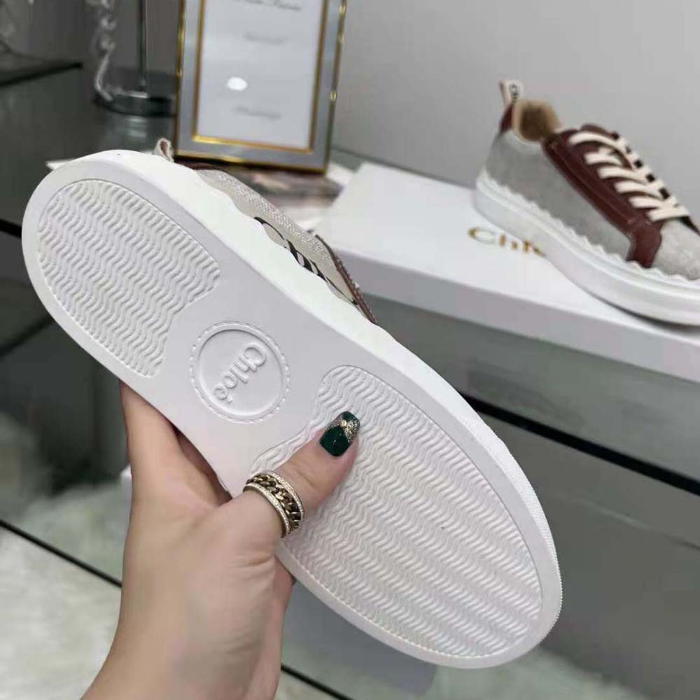 Chloe Women Lauren Sneaker in Leather with Canvas-Brown - image 10