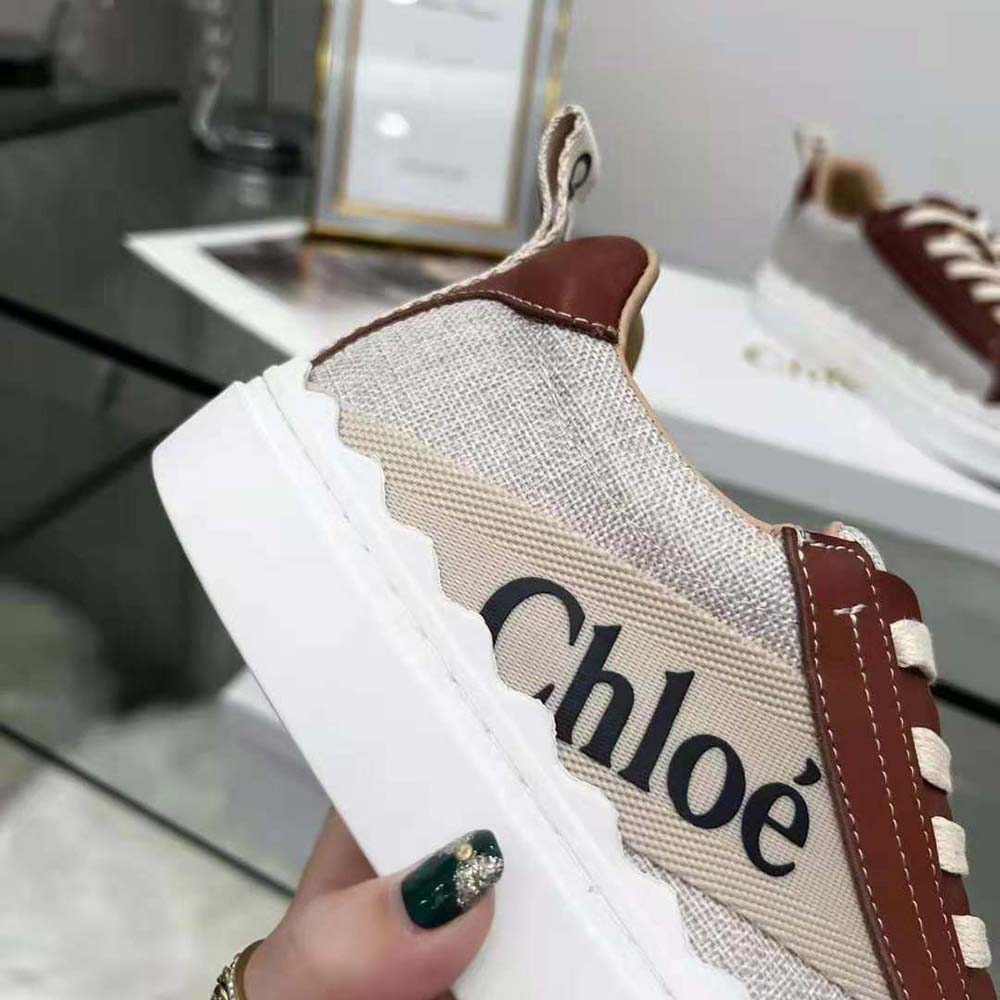 Chloe Women Lauren Sneaker in Leather with Canvas-Brown - image 8