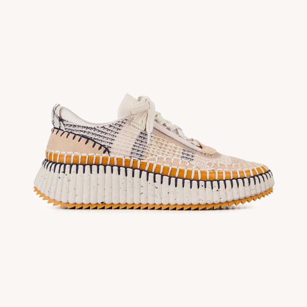 Side profile of Chloe Women Nama Sneaker in Recycled Mesh-Beige