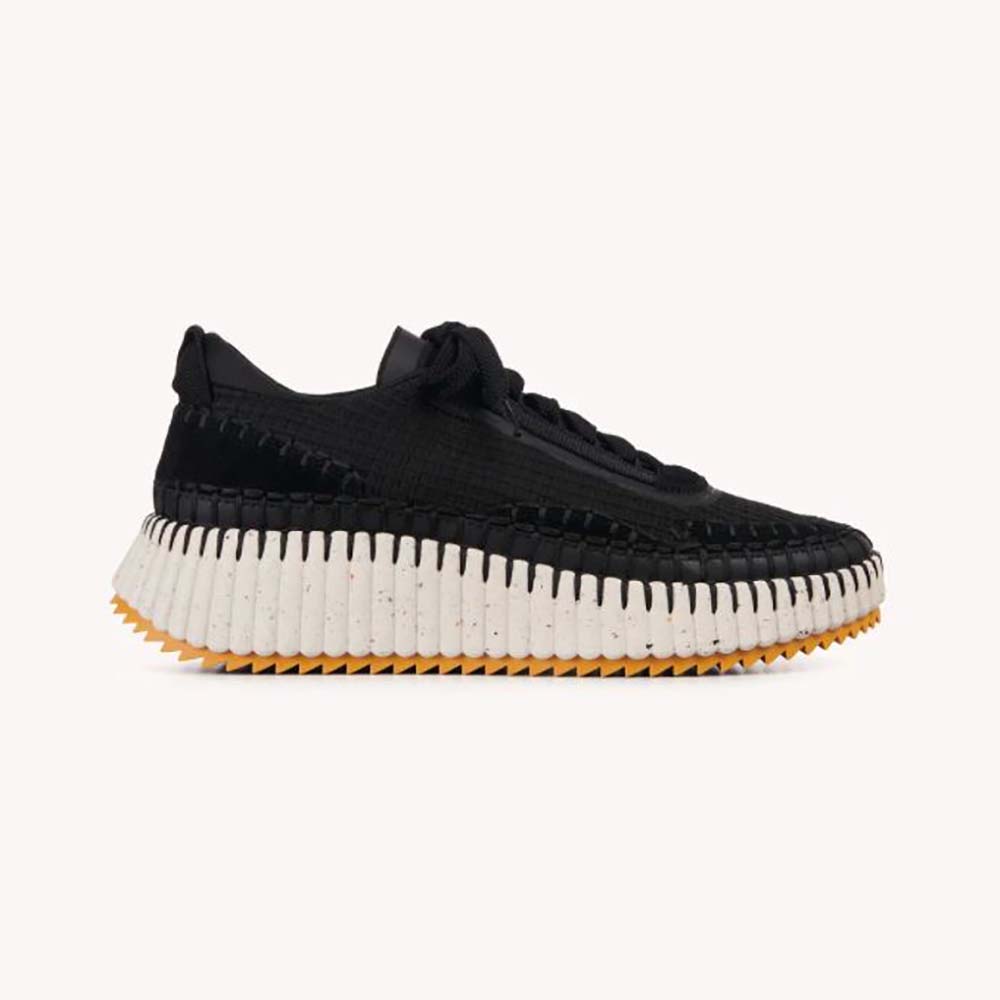 Side profile of Chloe Women Nama Sneaker in Recycled Mesh-Black