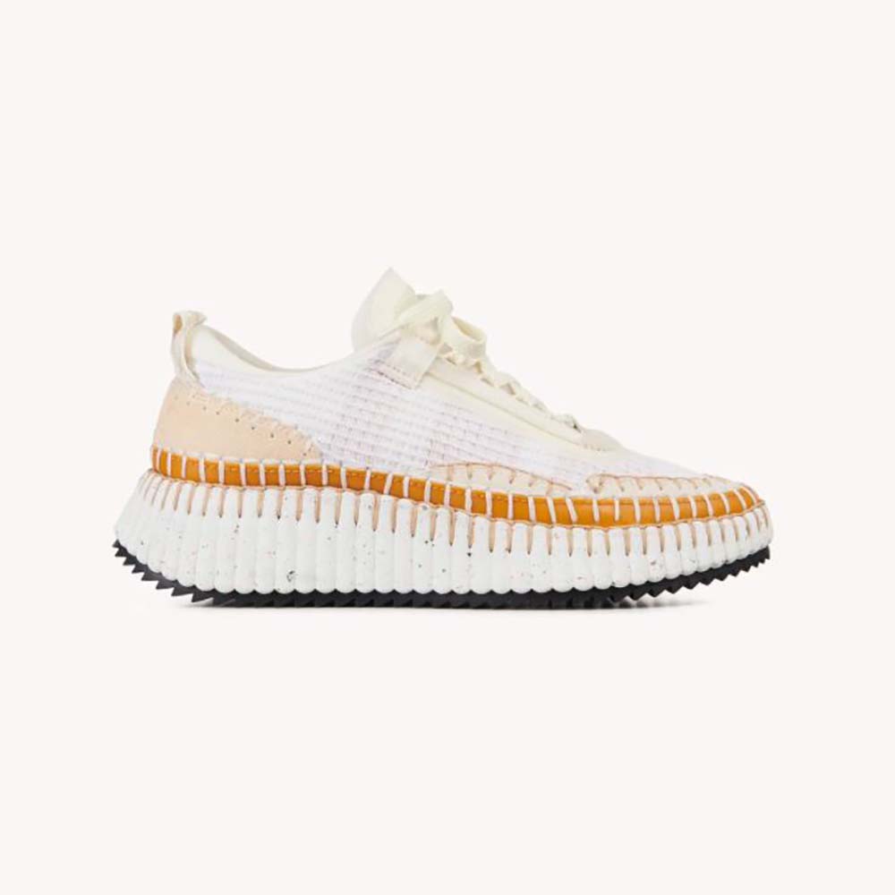 Side profile of Chloe Women Nama Sneaker in Recycled Mesh-White