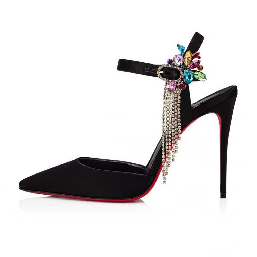 Side view of Christian Louboutin Women Goldina 100 mm Heel Height-Black