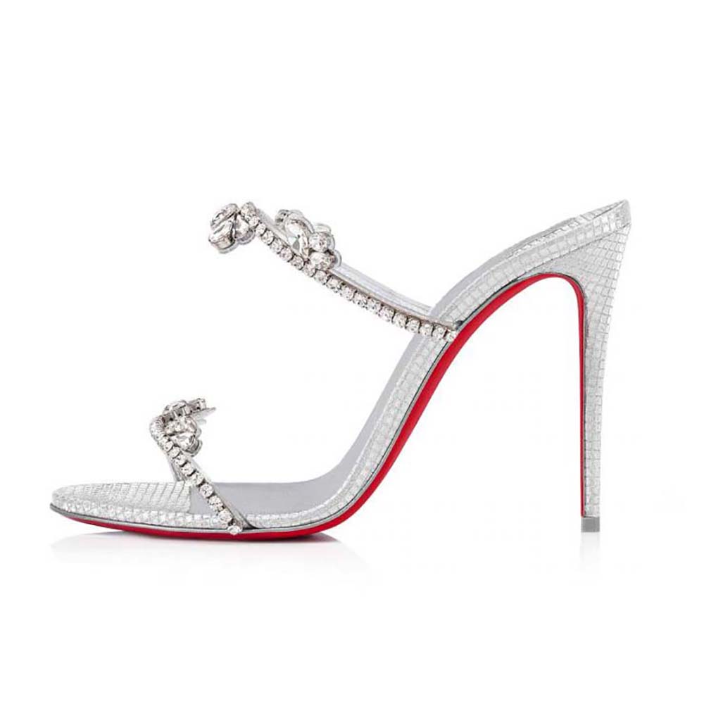 Side view of Christian Louboutin Women Just Queen 100 mm Heel Height-Silver sandal