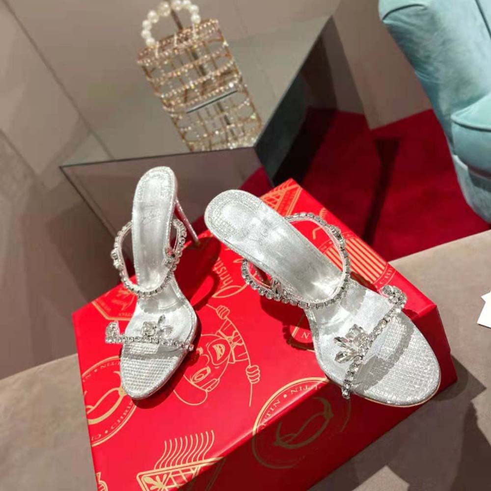 Back view showing adjustable ankle strap on Christian Louboutin Just Queen 100 mm