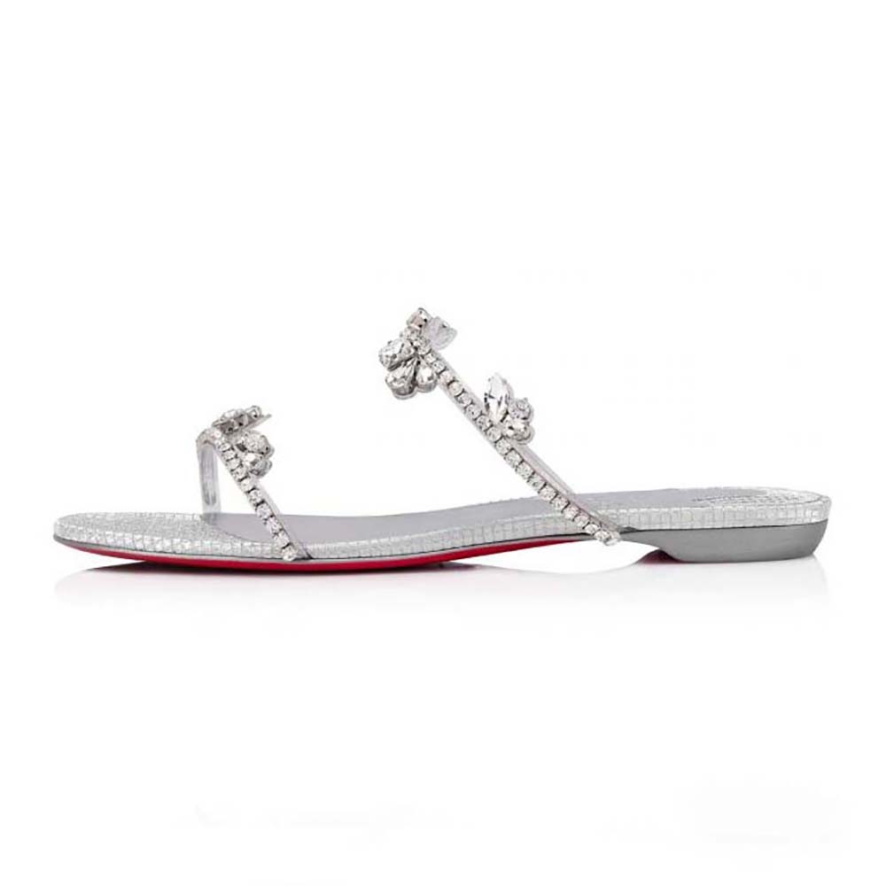 Side profile of Christian Louboutin Women Just Queenie Mule in silver
