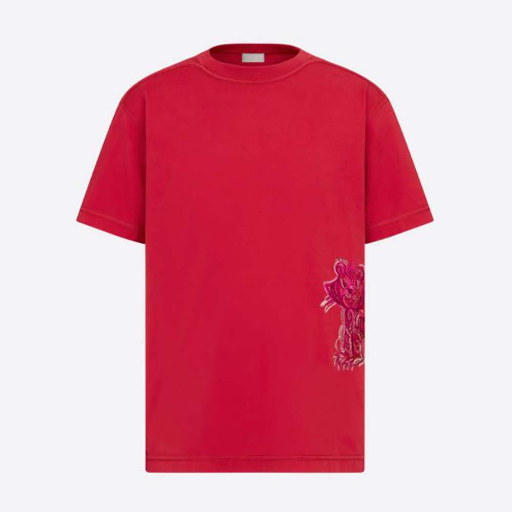 Front view of Dior Men Dior and Kenny Scharf T-shirt Relaxed Fit Red Cotton Jersey