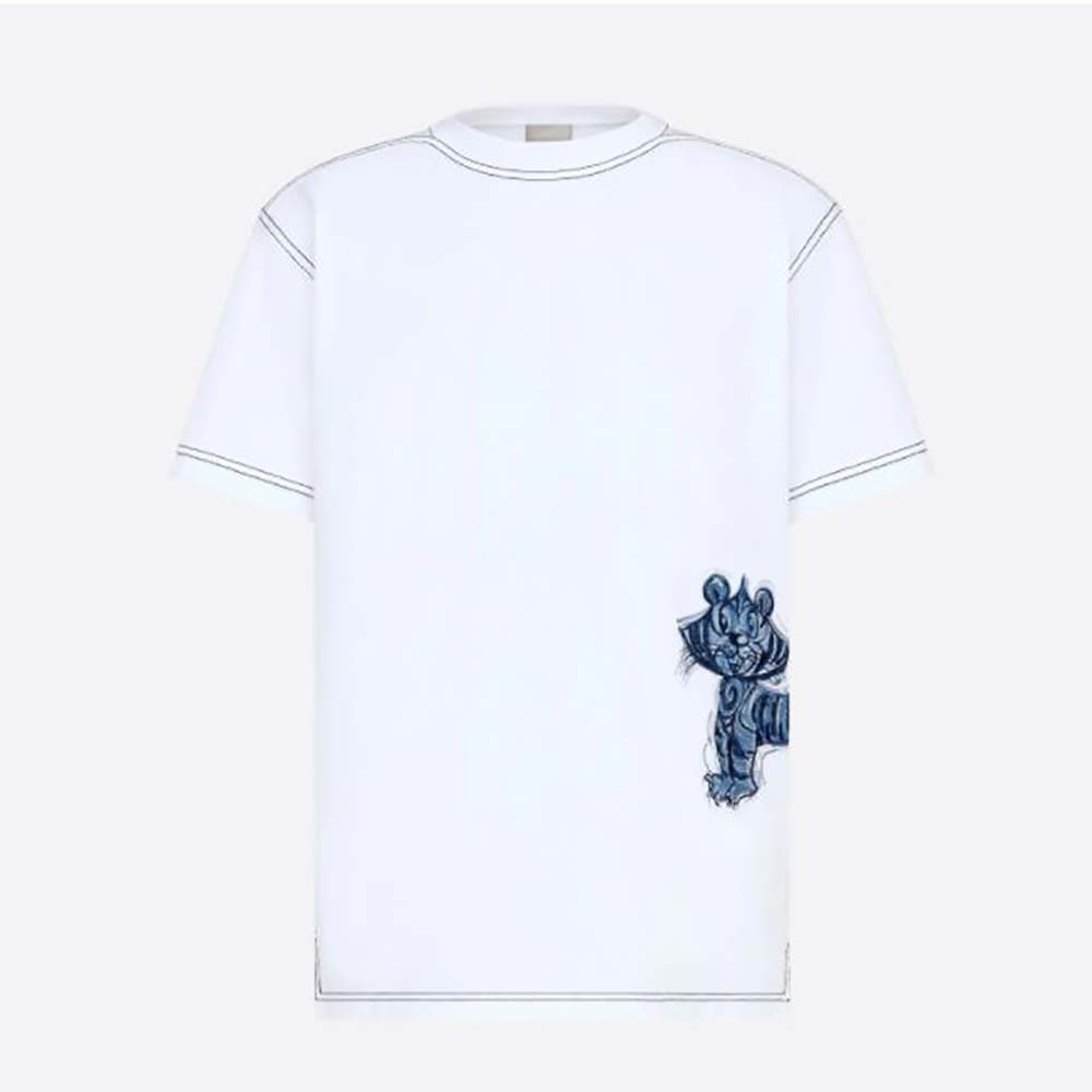 Front view of Dior Men Dior and Kenny Scharf T-shirt Relaxed Fit White Cotton Jersey