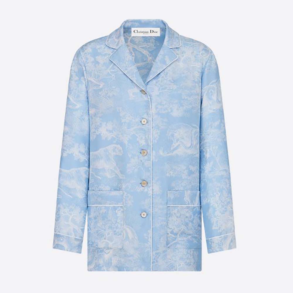 Front view of Dior Women Chez Moi Shirt Cornflower Blue Toile de Jouy Reverse Silk Twill