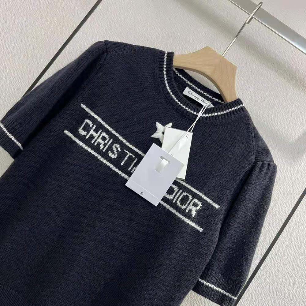 Dior Women Christian Dior Short-Sleeved Sweater Navy Blue Cashmere and Wool Knit - image 4