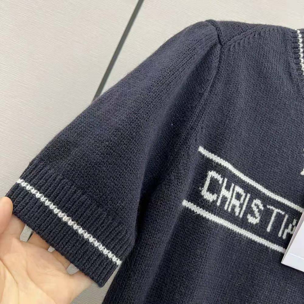 Dior Women Christian Dior Short-Sleeved Sweater Navy Blue Cashmere and Wool Knit - image 7