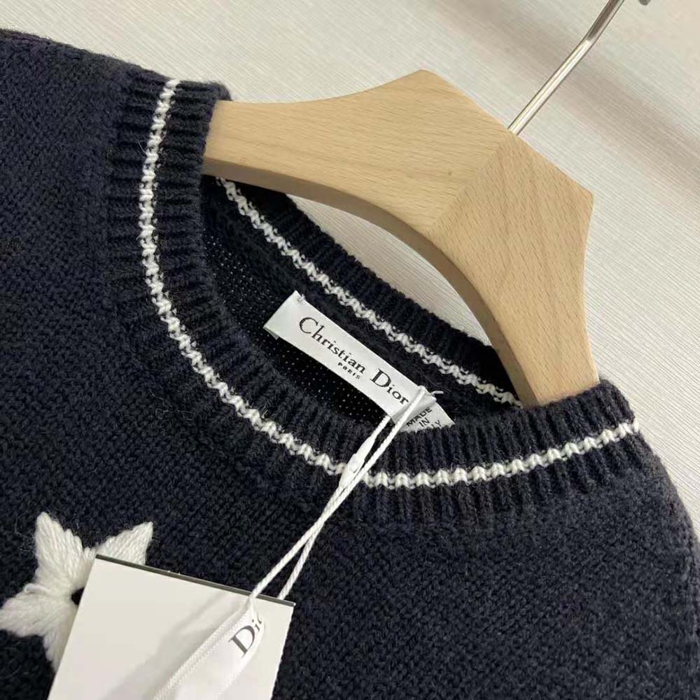 Dior Women Christian Dior Short-Sleeved Sweater Navy Blue Cashmere and Wool Knit - image 5