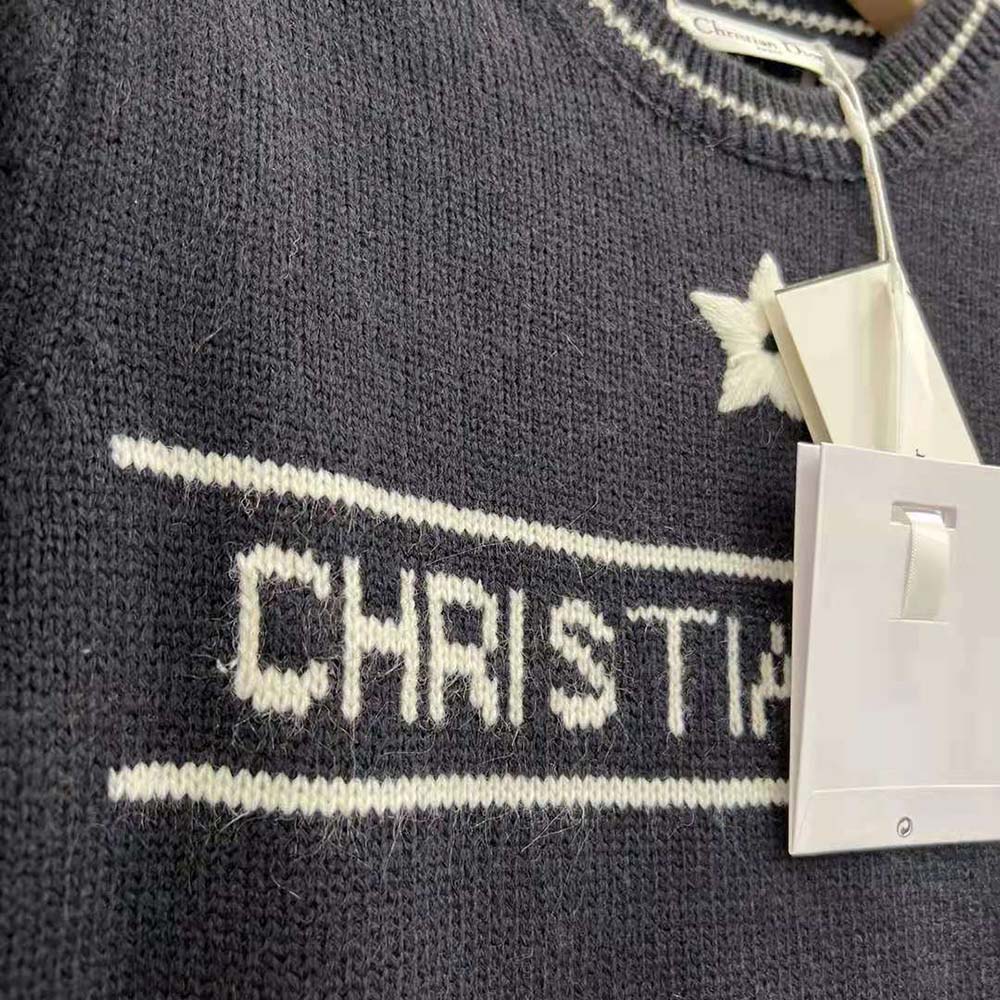 Dior Women Christian Dior Short-Sleeved Sweater Navy Blue Cashmere and Wool Knit - image 6