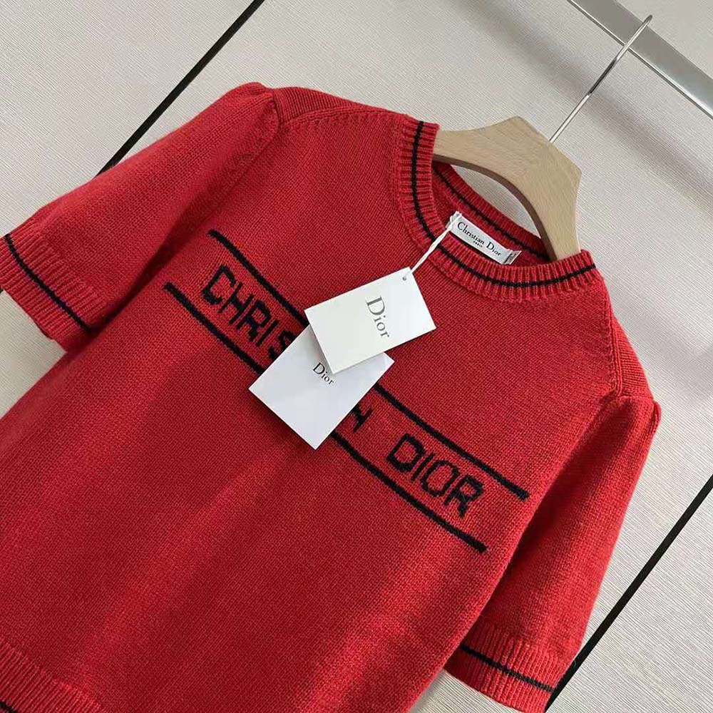 Dior Women Christian Dior Short-Sleeved Sweater Red Cashmere and Wool Knit - image 4