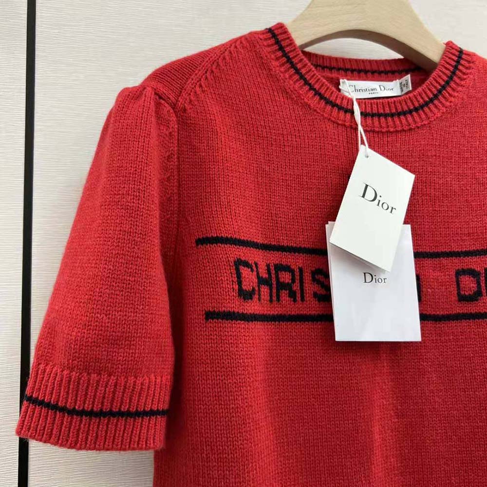 Dior Women Christian Dior Short-Sleeved Sweater Red Cashmere and Wool Knit - image 5