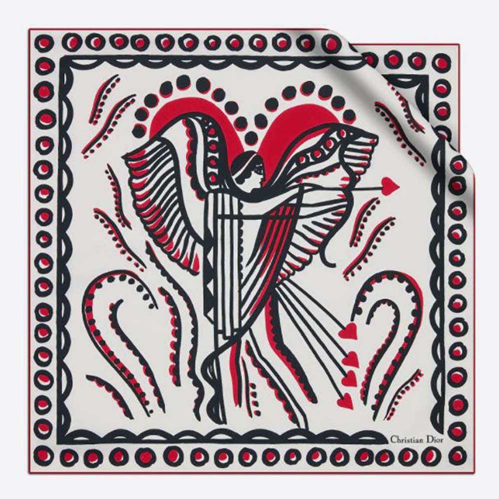 Close-up of Dior Women Cupidon Square Scarf silk twill texture