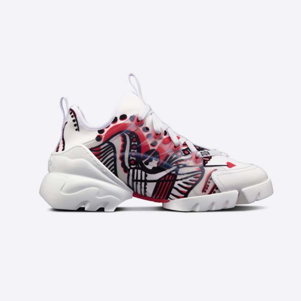Dior Women D-Connect Sneaker White Technical Fabric with Red and Black Cupidon P