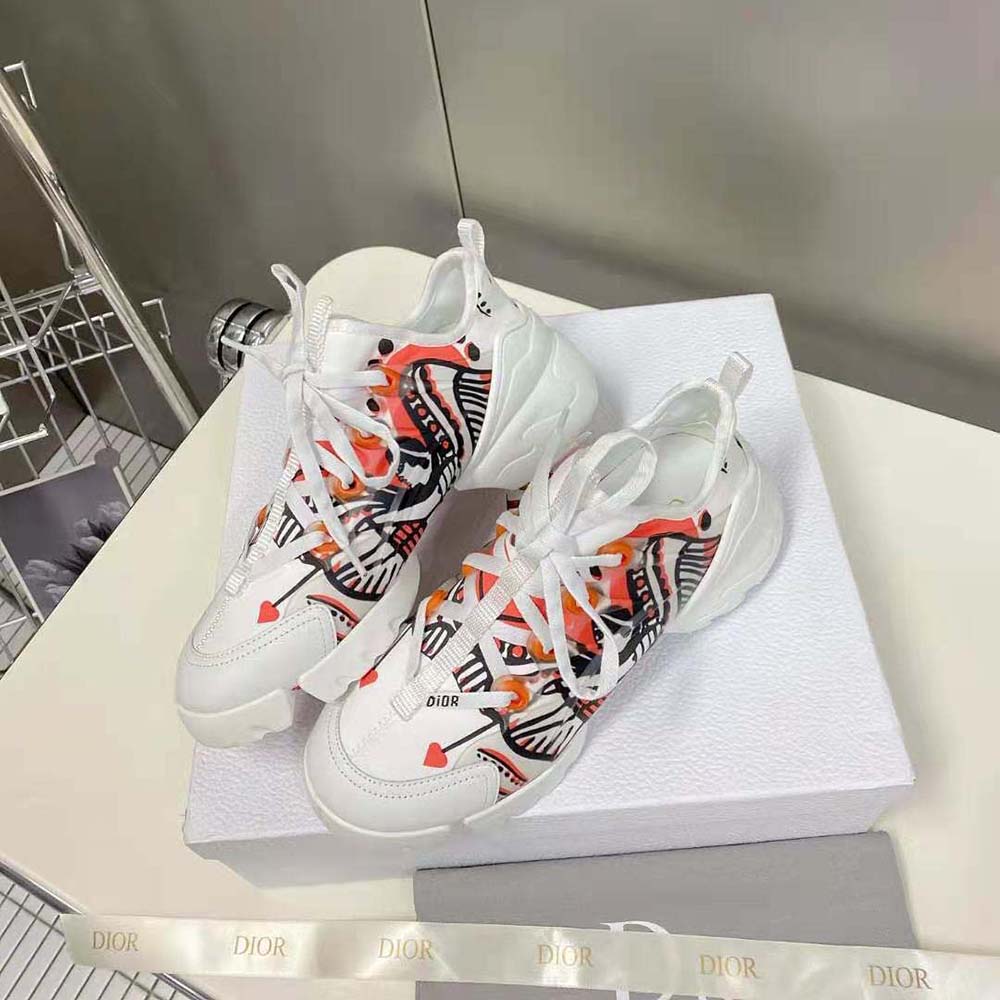Dior Women D-Connect Sneaker White Technical Fabric with Red and Black Cupidon Print - image 4