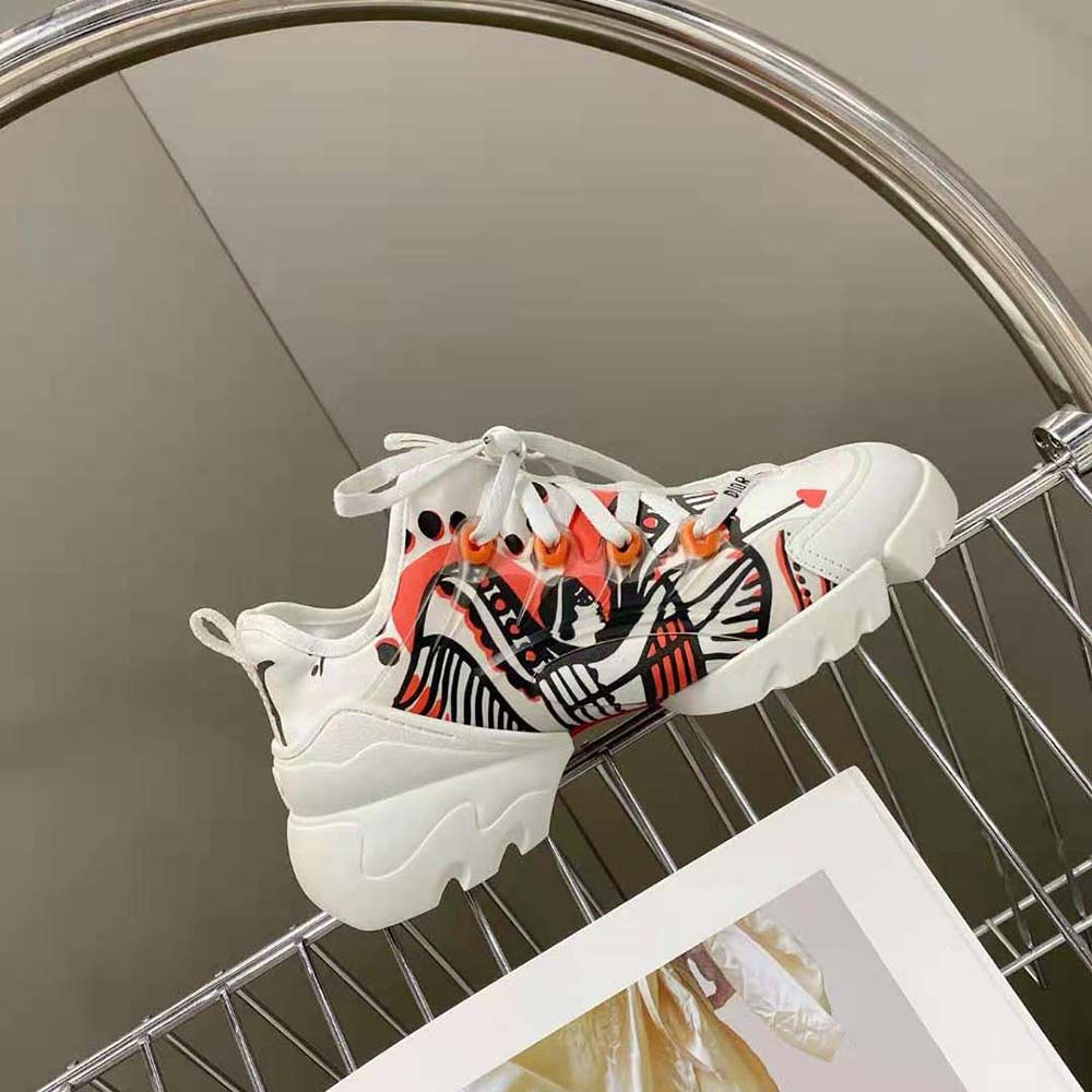 Dior Women D-Connect Sneaker White Technical Fabric with Red and Black Cupidon Print - image 6