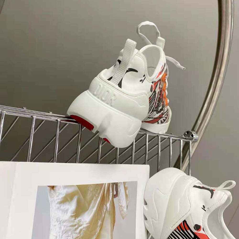 Dior Women D-Connect Sneaker White Technical Fabric with Red and Black Cupidon Print - image 7