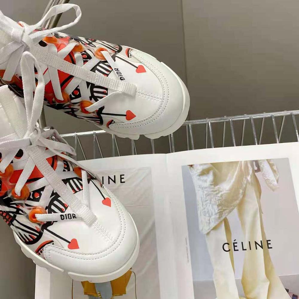 Dior Women D-Connect Sneaker White Technical Fabric with Red and Black Cupidon Print - image 8